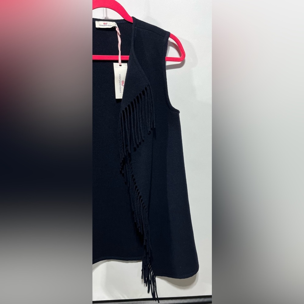 Vineyard Vines Wool Blend  Fringe Sweater Vest In Vineyard Navy Size XXS NWT‎ - Picture 4 of 8